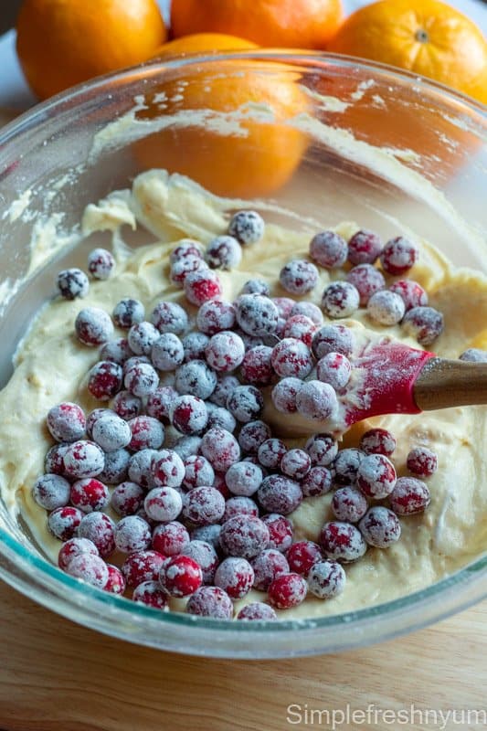 Added Cranberries to the batter to fold them into the batter