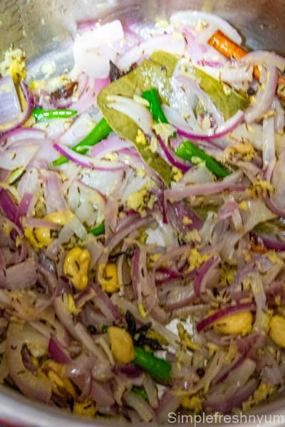 Added ginger garlic paste after sauteeing onions for 5 mins and mixed well