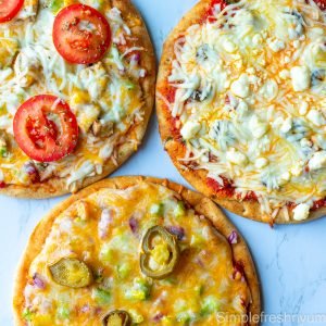 3 different Pita pizzas ready to eat
